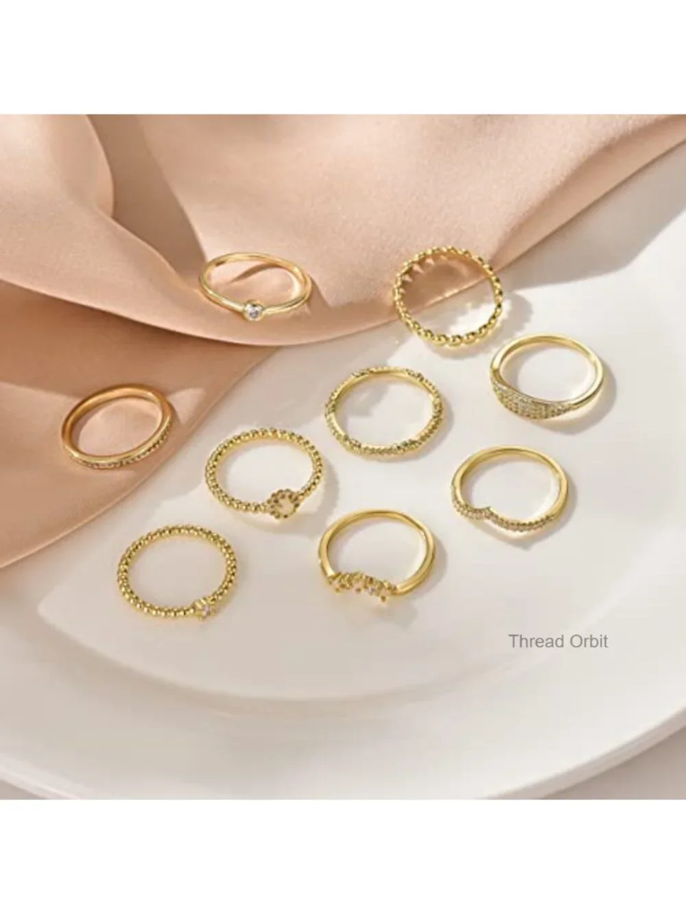 14K Silver Plate Stacking Rings Set for Women 9 Pcs Opal Flower CZ Rings